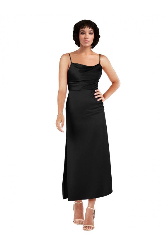 Shop Cowl Neck Formal Tea-Length Short Silky Satin Bridesmaid Dress / Cocktail Prom Dress with Skirt Slit Sydney
