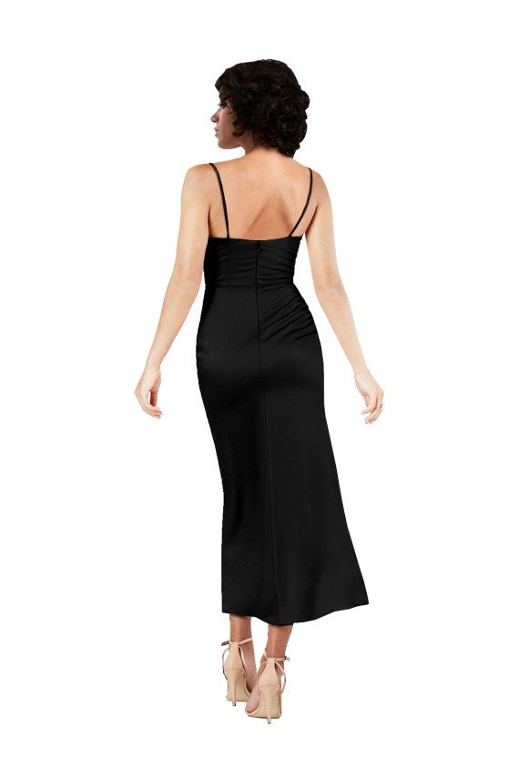 Shop Cowl Neck Formal Tea-Length Short Silky Satin Bridesmaid Dress / Cocktail Prom Dress with Skirt Slit Sydney