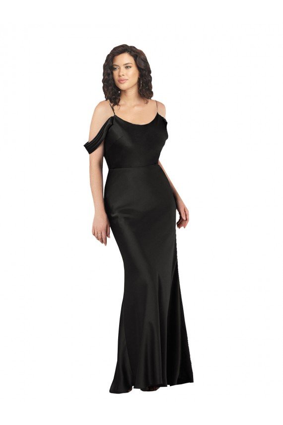 Shop Off the Shoulder Sleeves Formal Silky Satin Bridesmaid Dress / Prom Dress with Skirt Slit Sydney