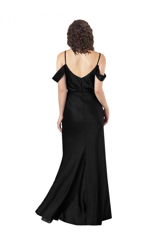 Shop Off the Shoulder Sleeves Formal Silky Satin Bridesmaid Dress / Prom Dress with Skirt Slit Sydney