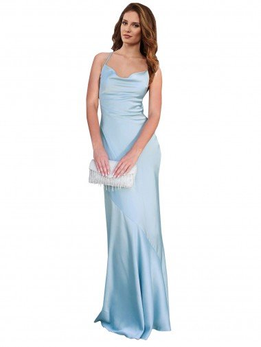 Shop Open Back with Ties Cowl Neck Sheath Formal Silky Satin Long Bridessmaid Dress Sydney