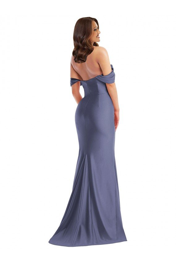 Shop Off the Shoulder Corset Formal Silky Satin Mermaid Bridesmaid Dress / Prom Dress with Side Slit Sydney