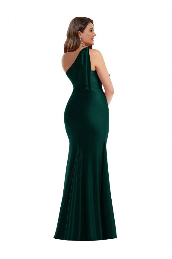 Shop Cascading Bow One Shoulder Formal Silky Satin Mermaid Bridesmaid Dress / Prom Dress with Front Slit Sydney