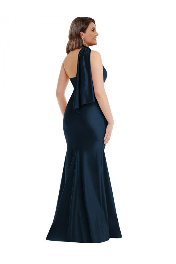 Shop Scarf Neck One Shoulder Formal Silky Satin Mermaid Bridesmaid Dress / Prom Dress with Front Slit Sydney