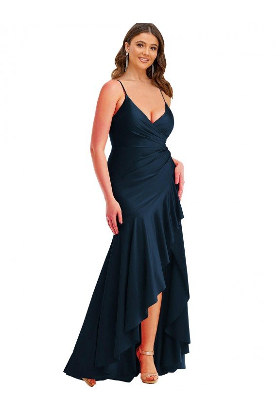 Shop Pleated Wrap Ruffled High Low Formal Silky Satin Bridesmaid Dress / Prom Dress Sydney