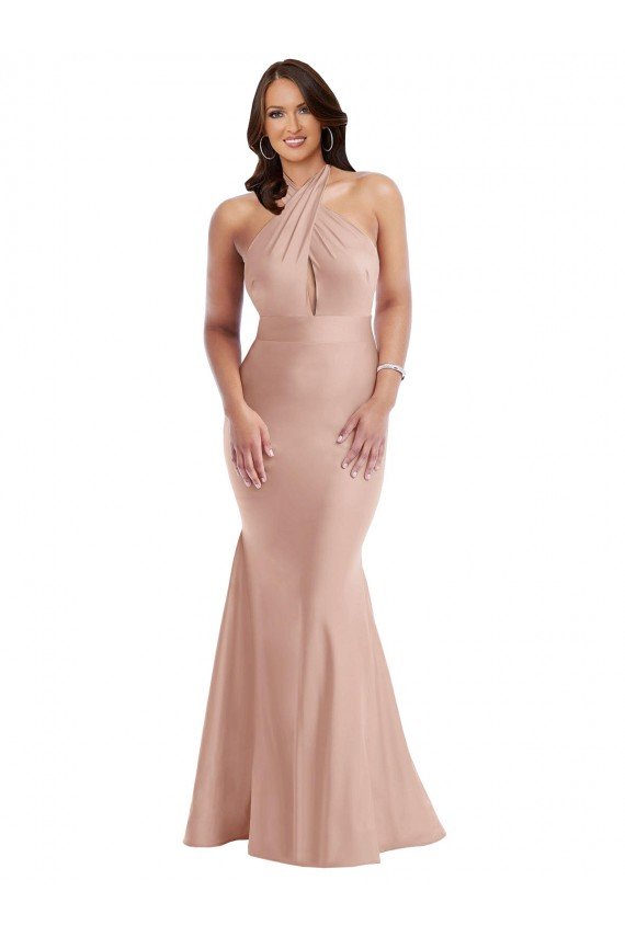 Shop Criss Cross Halter Open Back Formal Silky Satin Mermaid Bridesmaid Dress / Prom Dress Sydney