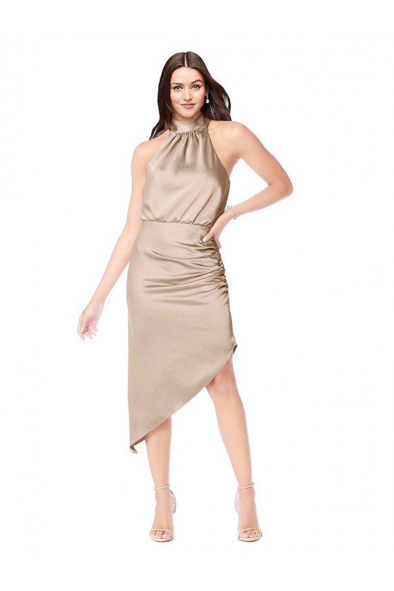 Shop Silky Satin High Low Midi Cocktail Length Bridesmaid Dress / Prom Dress with Asymmetric Skirt Sydney