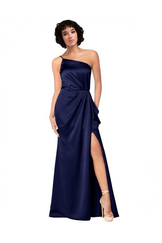 Shop One Shoulder Formal Silky Satin Bridesmaid Dress / Prom Dress with Skirt Slit Sydney