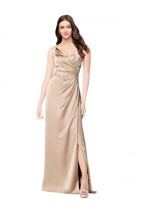 Shop Formal Silky Satin Bridesmaid Dress / Prom Dress with Draped Surplice Bodice Sydney