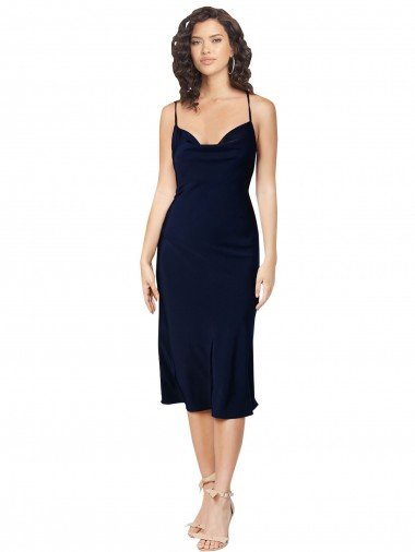 Shop Short Cocktail Midi Length Formal Silky Satin Bridesmaid Dress / Prom Dress with Cowl Neck and Cross Back Straps Sydney
