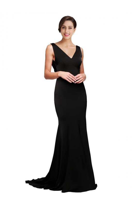Shop V-Neck Full Length Formal Silky Satin Bridesmaid Dress / Prom Dress with Soft Cowl Neck and Sweep Train Sydney