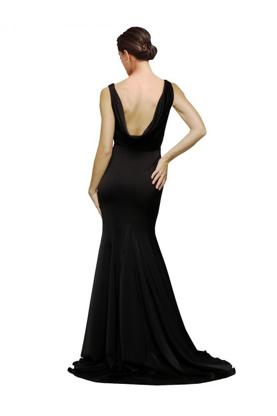 Shop V-Neck Full Length Formal Silky Satin Bridesmaid Dress / Prom Dress with Soft Cowl Neck and Sweep Train Sydney