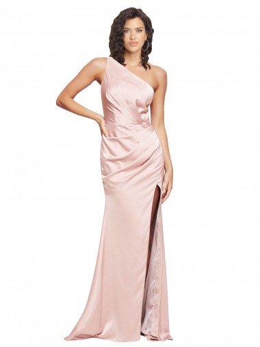 Shop Full Length Ruched Formal Silky Satin Bridesmaid Dress / Prom Dress with Low Back and High Split Sydney