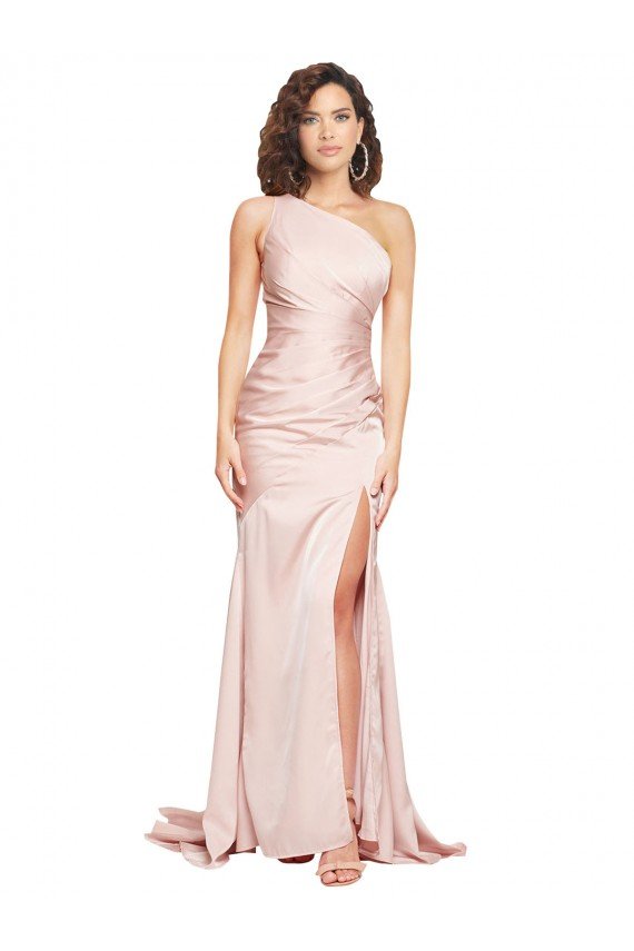 Shop Full Length One Shoulder Long Formal Silky Satin Bridesmaid Dress / Prom Dress with High Split Sydney