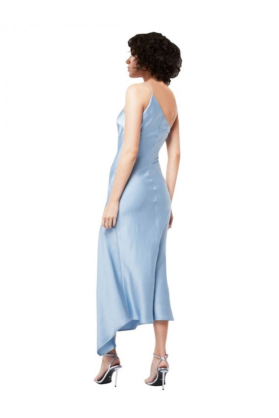 Shop Midi Length Short Formal Silky Satin Bridesmaid Dress / Cocktail Prom Dress with Asymmetric Neckline and High Side Split Sydney