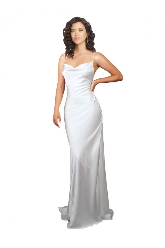 Shop Simple Sweep Train Low Back Tie Cowl Neck Long Silky Satin Beach Wedding Dress Sydney