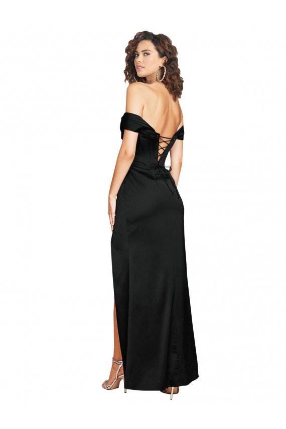 Shop Fitted Sweetheart Neckline Formal Silky Satin Bridesmaid Dress / Prom Dress with Off the Shoulder Sleeves and High Slit Sydney