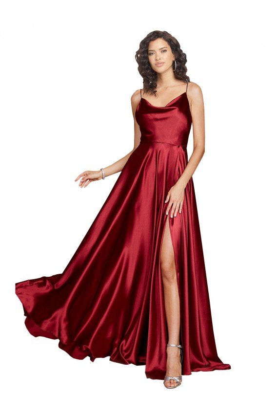 Shop Cowl Neckline Long Formal Silky Satin Bridesmaid Dress / Prom Dress with Spaghetti Straps Sydney