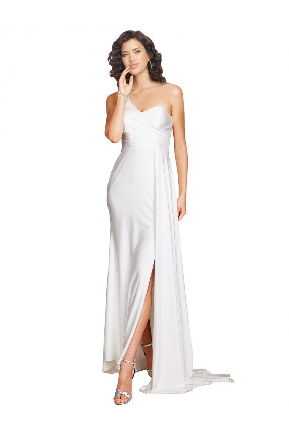 Shop One Shoulder Floor Length Silky Satin Wedding Dress with Side Slit Sydney