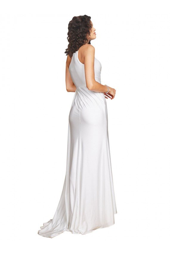 Shop One Shoulder Floor Length Silky Satin Wedding Dress with Side Slit Sydney
