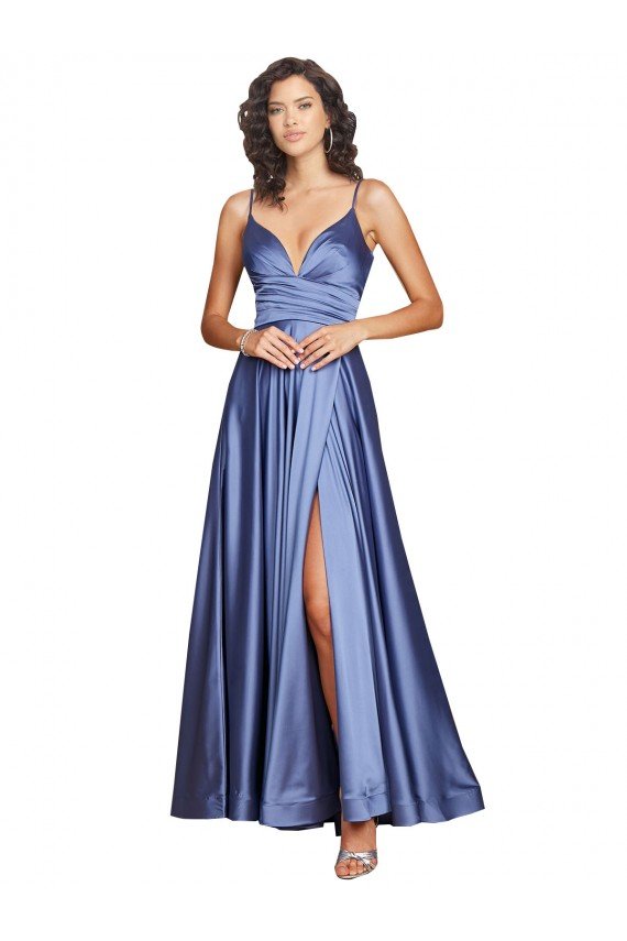 Shop Deep V-Neck Sweetheart Long Formal Silky Satin Bridesmaid Dress / Prom Dress with Thigh High Slit Sydney