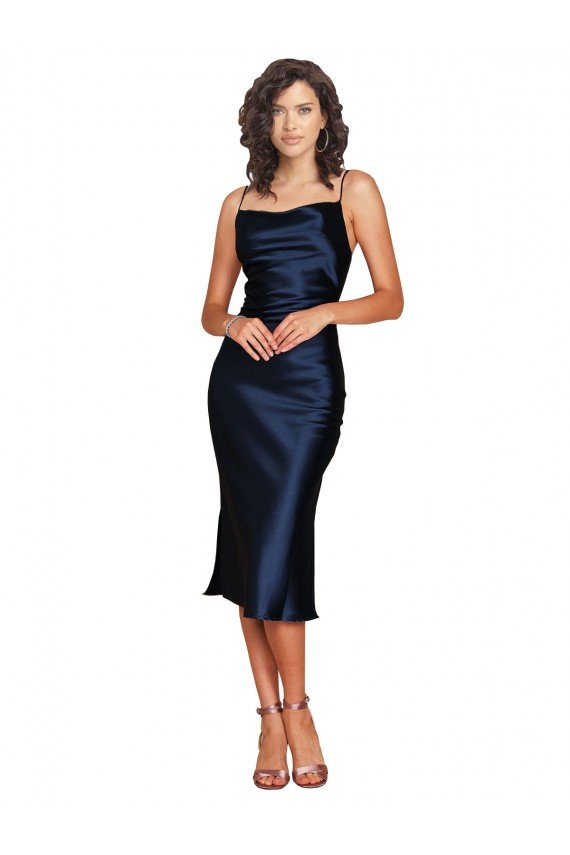 Shop Cocktail Length Sleeveless Spaghetti Straps Cowl Neckline Formal Silky Satin Bridesmaid Dress / Prom Dress Sydney