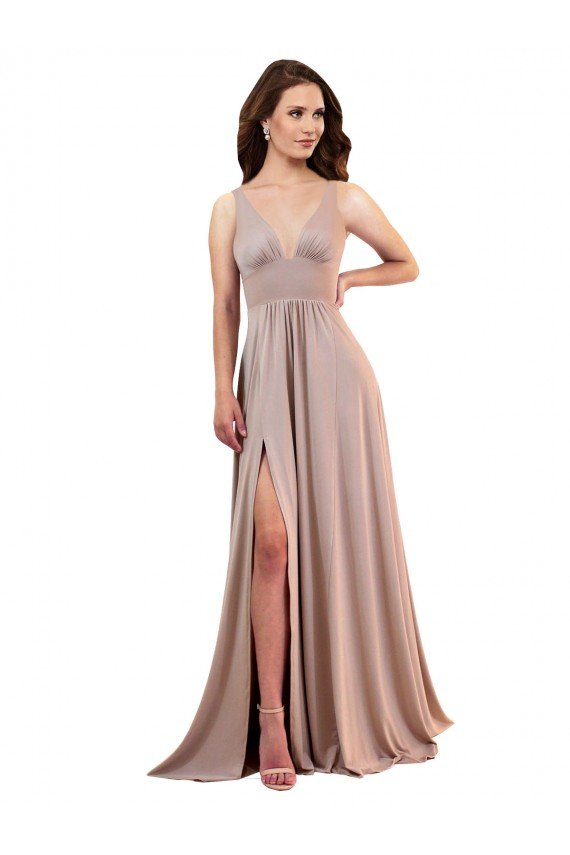 Shop Long A-Line Plunge V-Neckline Formal Spandex Bridesmaid Dress / Prom Dress with Slit Sydney