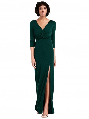 Shop Floor Length 3/4 Sleeves V-Back Draped Wrap Formal Maxi Spandex Bridesmaid Dress / Prom Dress Sydney