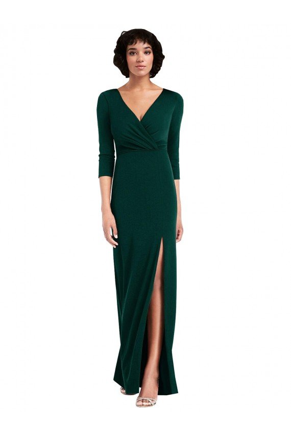 Shop Floor Length 3/4 Sleeves V-Back Draped Wrap Formal Maxi Spandex Bridesmaid Dress / Prom Dress Sydney
