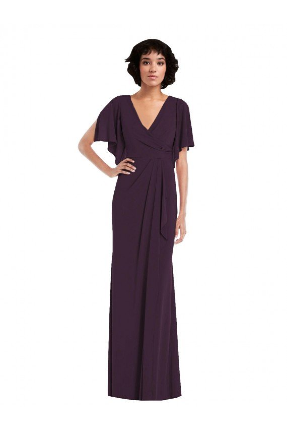 Shop Faux Wrap Split Sleeves Formal Maxi Spandex Bridesmaid Dress / Prom Dress with Cascade Skirt Sydney