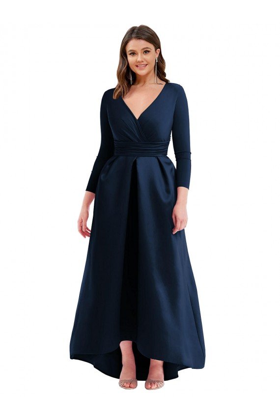 Shop Long Sleeves Wrapped Formal Spandex Bridesmaid Dress / Prom Dress with High Low Full Skirt and Pockets Sydney