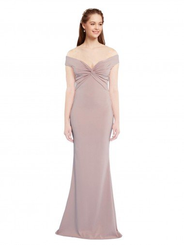 Shop Knotted Off the Shoulder Formal Crepe Bridesmaid Dress / Prom Dress with Cut-Out Back Sydney