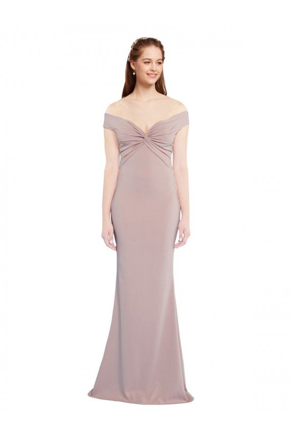 Shop Knotted Off the Shoulder Formal Crepe Bridesmaid Dress / Prom Dress with Cut-Out Back Sydney