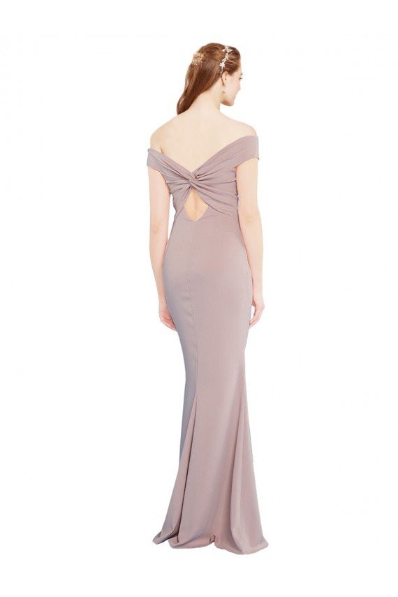 Shop Knotted Off the Shoulder Formal Crepe Bridesmaid Dress / Prom Dress with Cut-Out Back Sydney