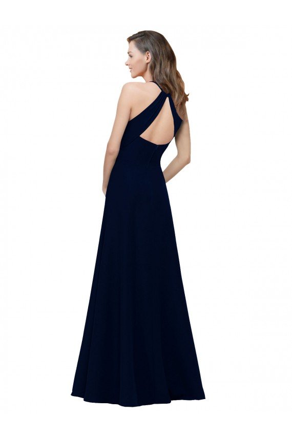 Shop High Neck Crepe Bridesmaid Dress / Prom Dress with Pleats and Keyhole Back Sydney