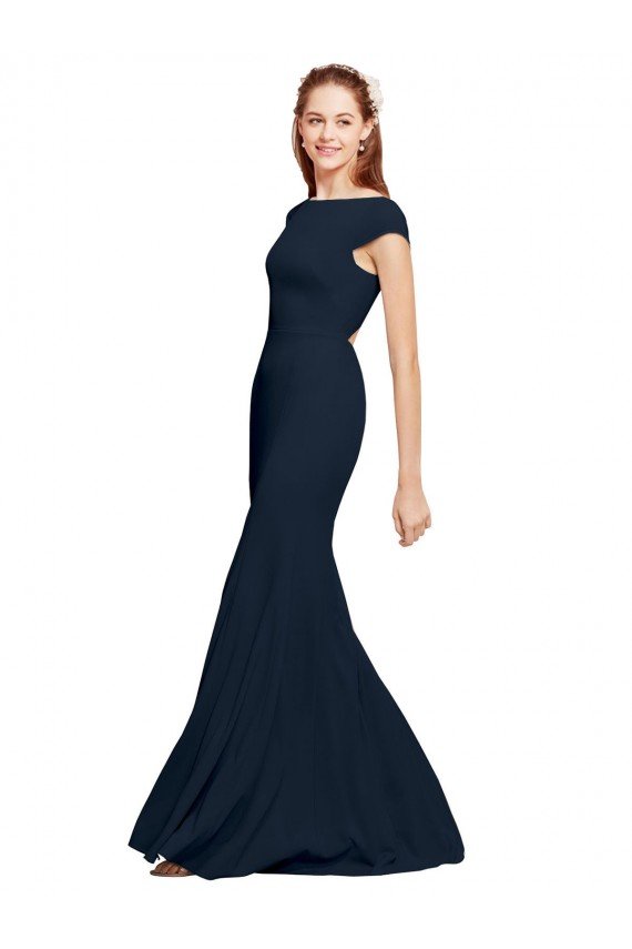 Fit and Flare Long Formal Crepe Bridesmaid Dress / Prom Dress with Tie Open Back Sydney