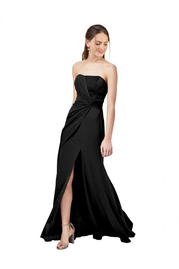 Shop Strapless Fit and Flare Long Formal Crepe Bridesmaid Dress / Prom Dress with Knot and Slit Sydney