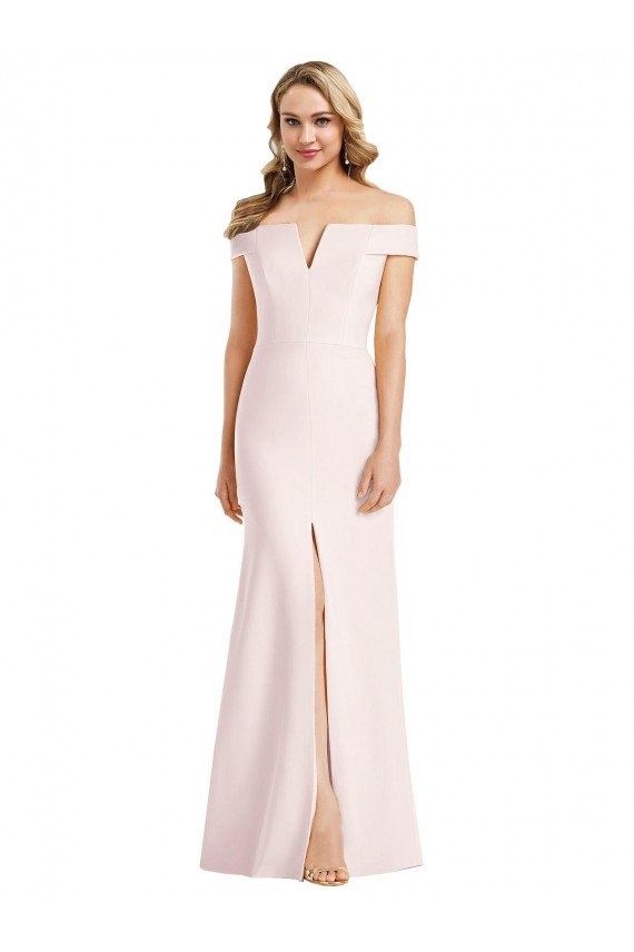 Shop Off the Shoulder Notch Trumpet Formal Crepe Bridesmaid Dress / Prom Dress with Front Slit Sydney