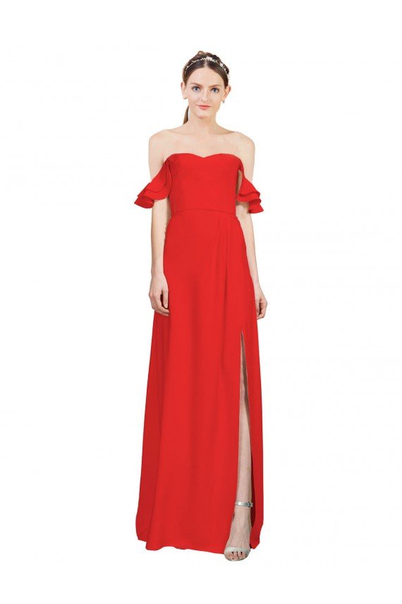 Shop Double Ruffle Flounce Sleeves Formal Crepe Bridesmaid Dress / Prom Dress with Slit Sydney