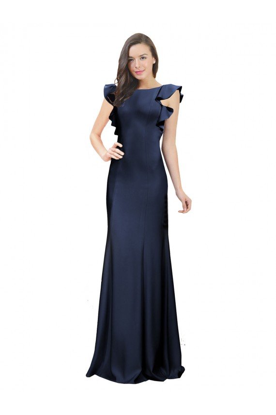 Shop Sleeveless Crepe Bridesmaid Dress / Prom Dress with Cascading Ruffle and Keyhole Back Sydney