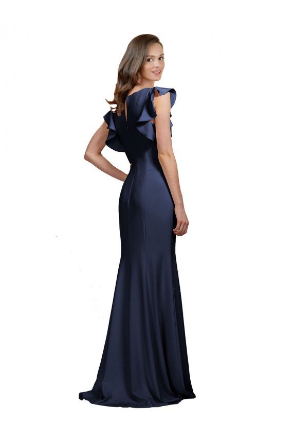 Shop Sleeveless Crepe Bridesmaid Dress / Prom Dress with Cascading Ruffle and Keyhole Back Sydney