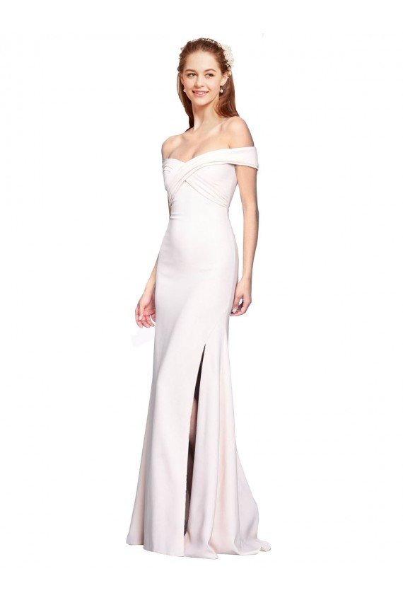 Shop Criss Cross Off the Shoulder Formal Crepe Bridesmaid Dress / Prom Dress with Side Slit Sydney