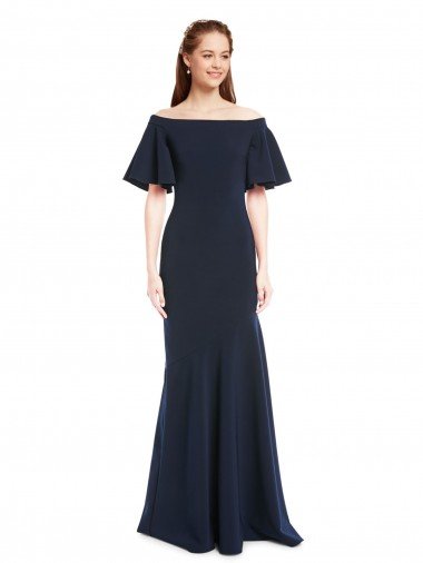 Shop Off the Shoulder Formal Crepe Bridesmaid Dress / Prom Dress with Short Ruffle Sleeves. Sydney
