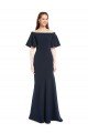 Shop Off the Shoulder Formal Crepe Bridesmaid Dress / Prom Dress with Short Ruffle Sleeves. Sydney
