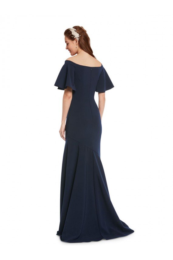 Shop Off the Shoulder Formal Crepe Bridesmaid Dress / Prom Dress with Short Ruffle Sleeves. Sydney
