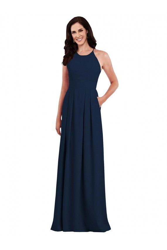 Shop Criss Cross Back Crepe Halter Bridesmaid Dress with Pockets Sydney