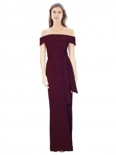 Shop Off the Shoulder Long Formal Crepe Bridesmaid Dress / Prom Dress with Waist Tie Sydney