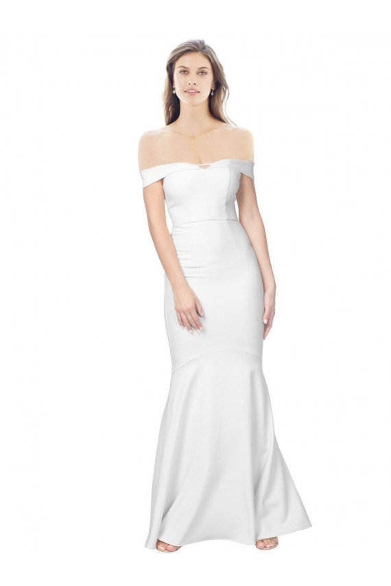 Shop Mermaid Off the Shoulder Long Formal Crepe Bridesmaid Dress / Prom Dress with Low Back Sydney