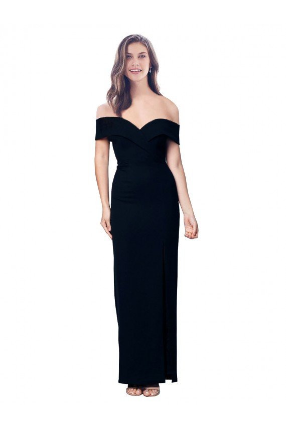 Shop Off the Shoulder Long Full Length Formal Crepe Bridesmaid Dress / Prom Dress with Side Split Sydney