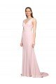 Shop Deep V-Neckline and Back Long Sweep Train Crepe Bridesmaid Dress / Prom Dress with Shoulder Straps Sydney
